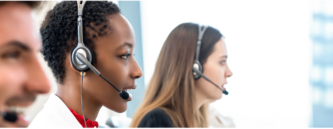 Contact Centre agents talking on headsets