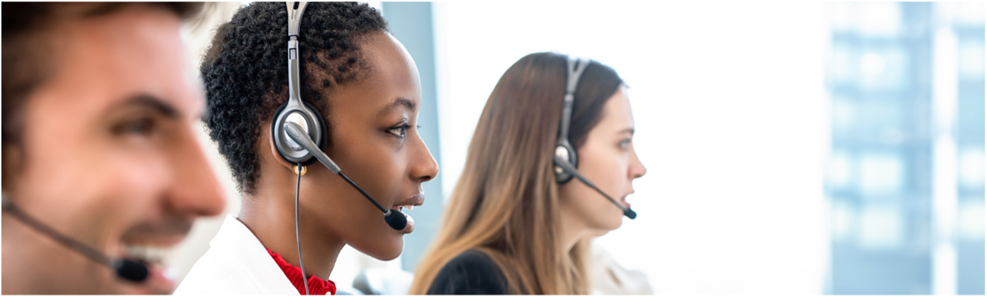 Contact Centre agents talking on headsets